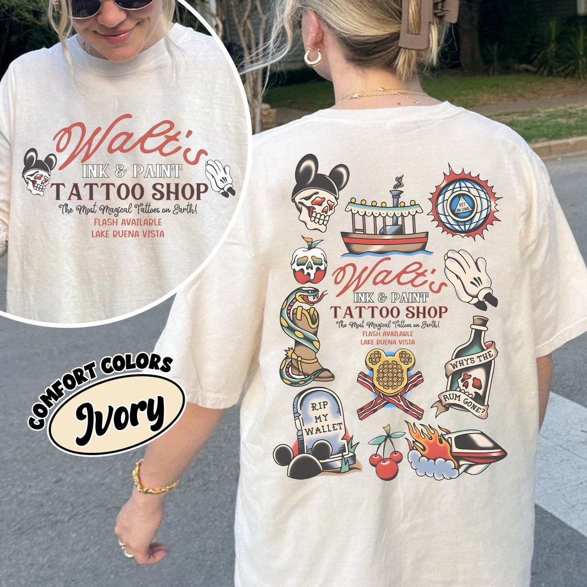 Retro Walt's Ink & Paint Tattoo Shop — Bella+Canvas Tee fan art by Snagva (2)