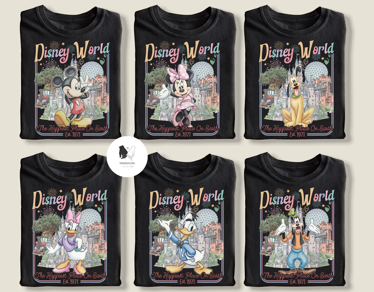 Retro All Characters Disneyworld shirts — Bella+Canvas Tee fan art by Snagva