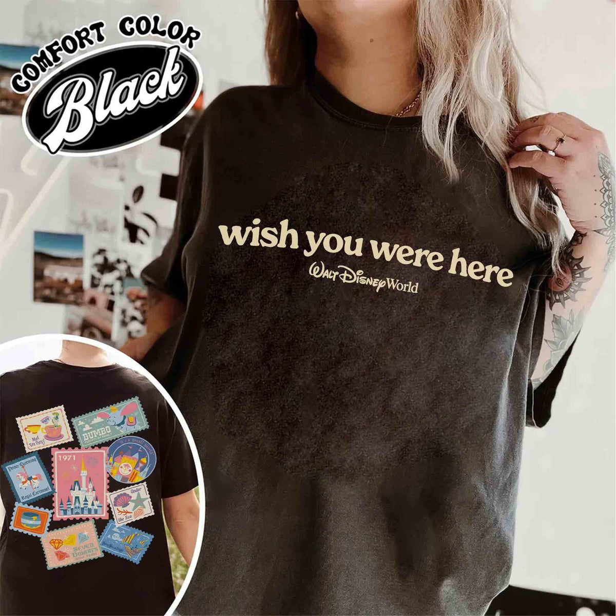2-Sided Retro Walt Disney World Wish You Were Here — Gildan Hoodie fan art by Snagva (6)