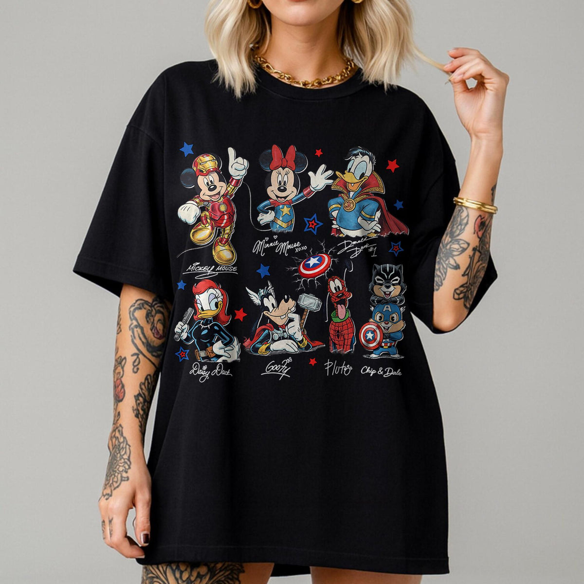 Disney Mickey & Friends Marvel Avengers Signatures — Bella+Canvas Tee fan art by Snagva (3)