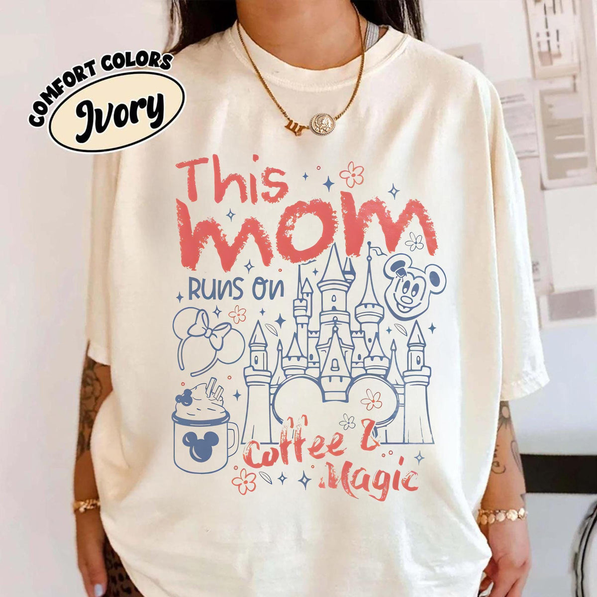 Retro This Mom Runs On Coffee & Magic — Bella+Canvas Tee fan art by Snagva