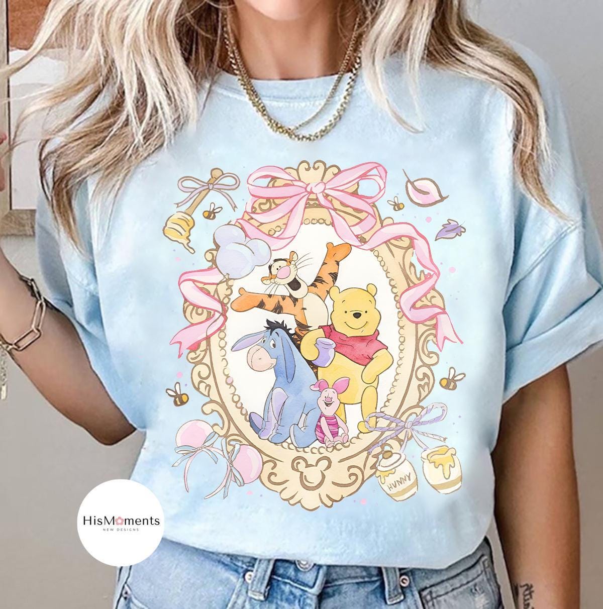 Watercolor Coquette Bow Winnie the Pooh and Friends — Gildan Hoodie fan art by Snagva (3)
