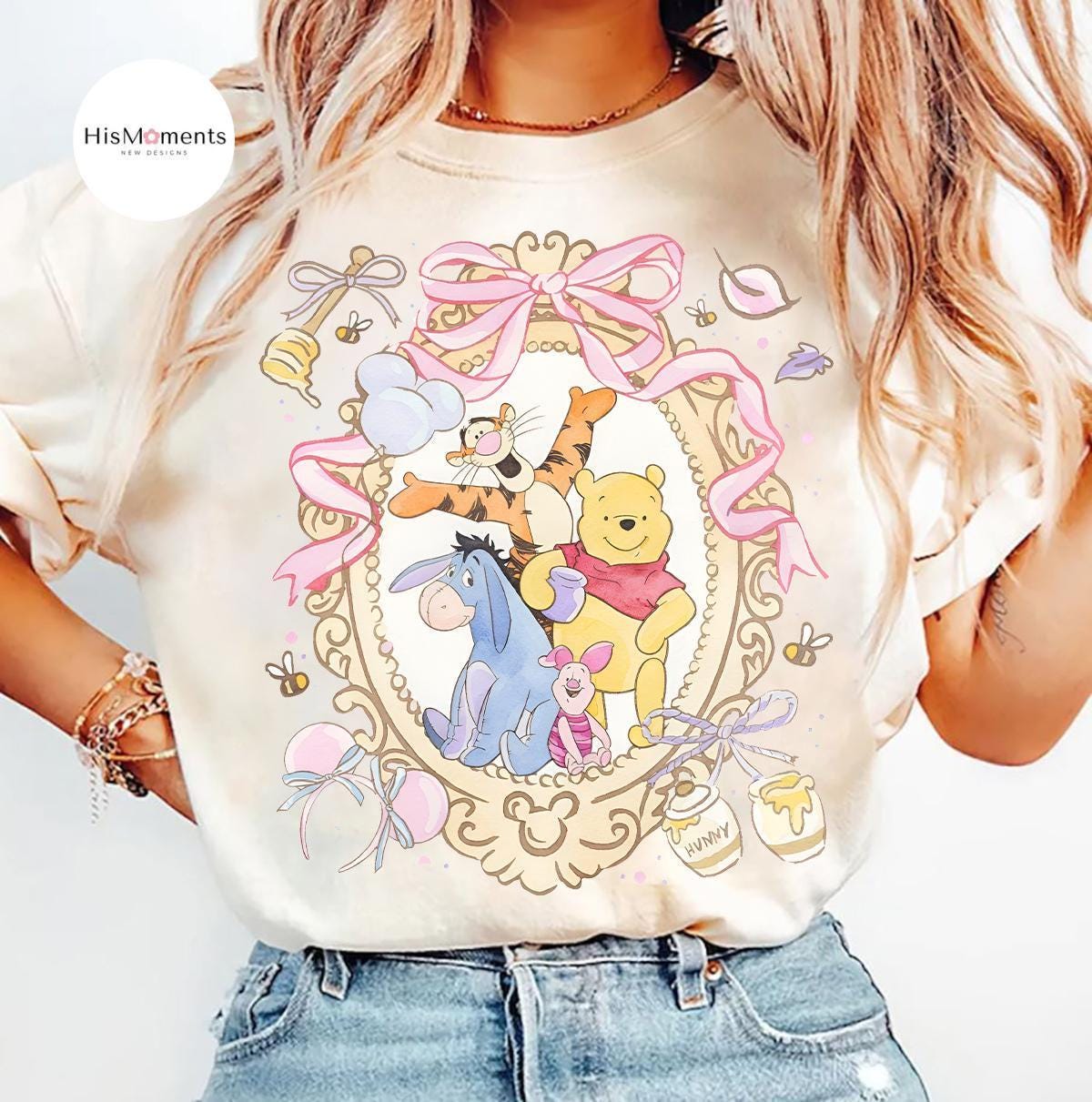 Watercolor Coquette Bow Winnie the Pooh and Friends — Gildan Sweatshirt fan art by Snagva (5)