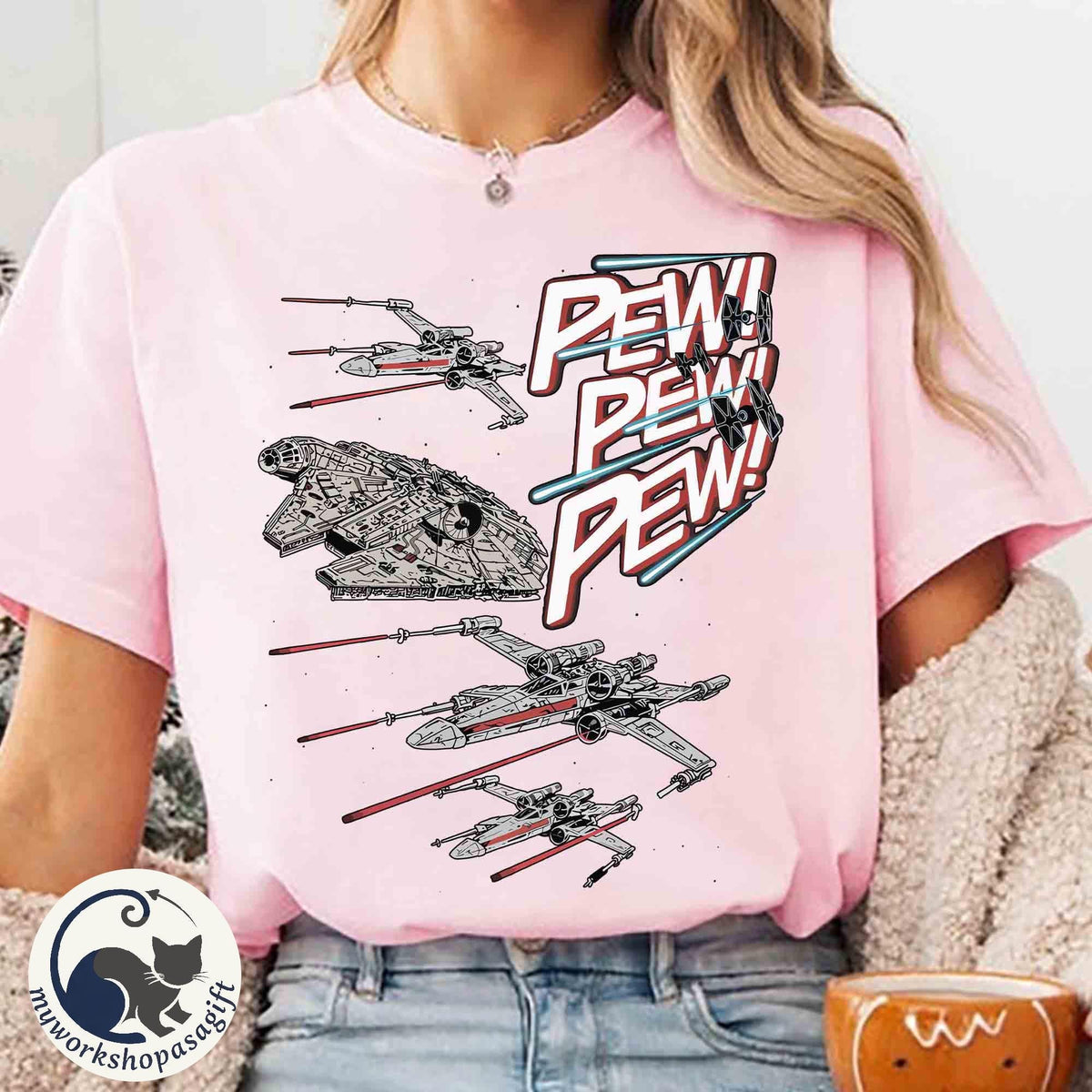 Retro Star Wars Starship Battle Pew Pew Pew — Bella+Canvas Tee fan art by Snagva
