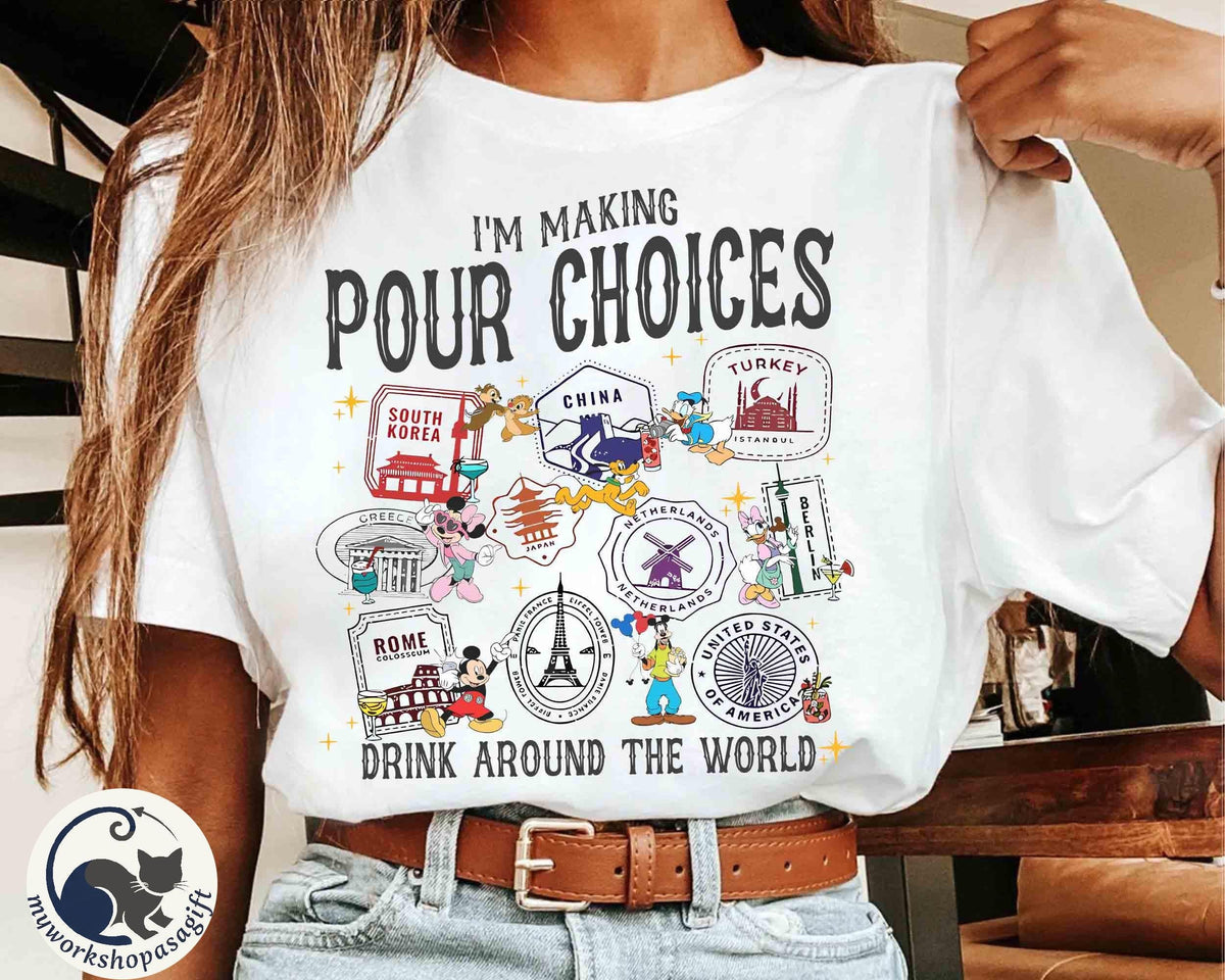 Mickey Friends Epcot Drink Around World — Bella+Canvas Tee fan art by Snagva (3)