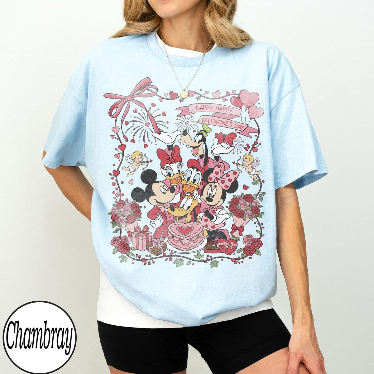 Coquette Bow Mickey Friends Valentine's Day — Bella+Canvas Tee fan art by Snagva (4)