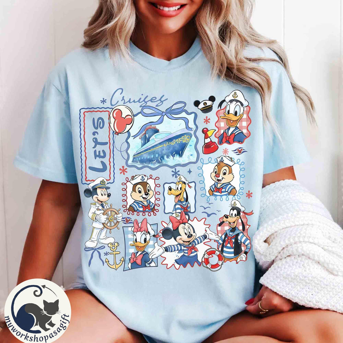Coquette Bow Watercolor Disney Mickey & Friends Cruise Line  — Gildan Sweatshirt fan art by Snagva (2)