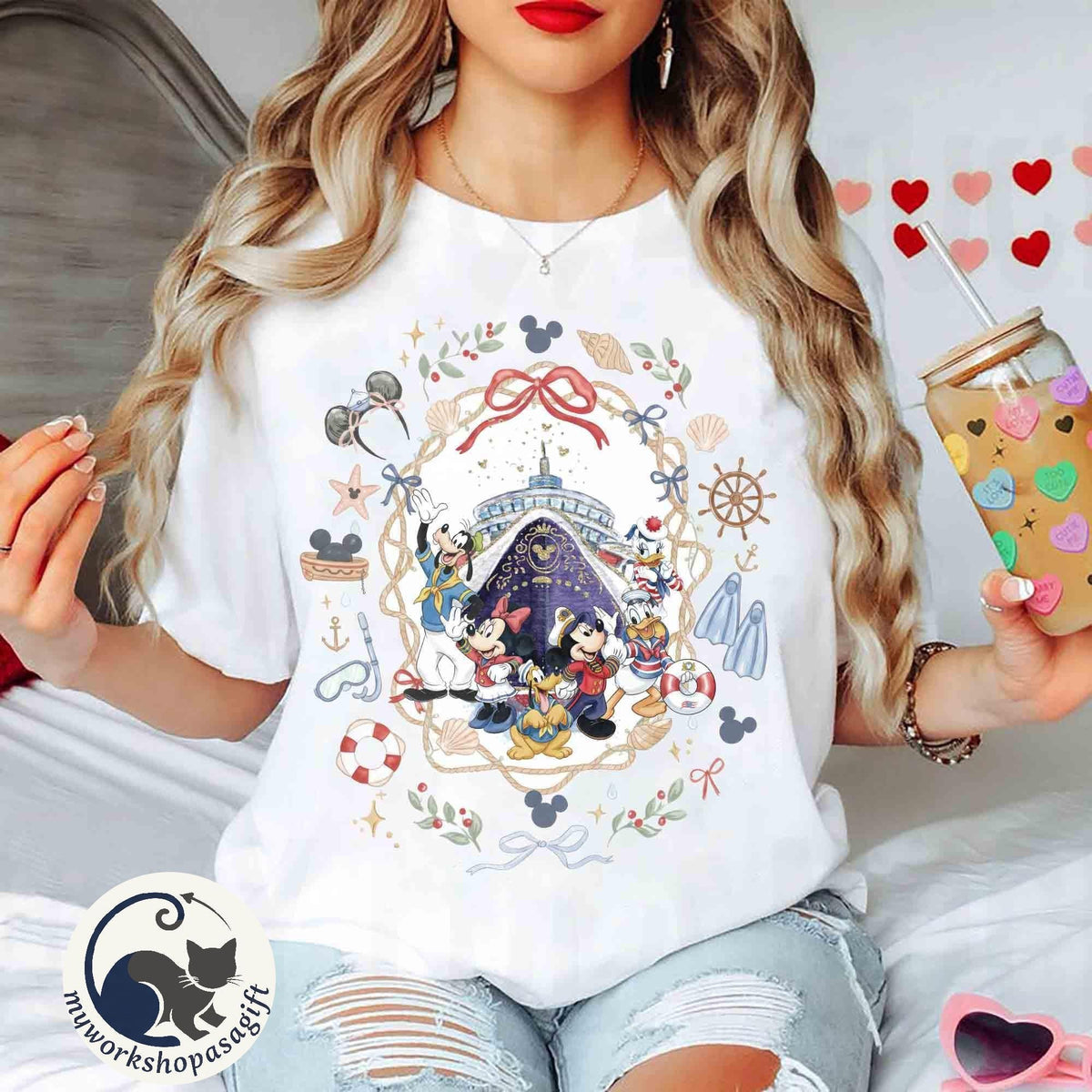 Coquette Bow Watercolor Disney Mickey & Friends Cruise Line  — Comfort Colors Tee fan art by Snagva