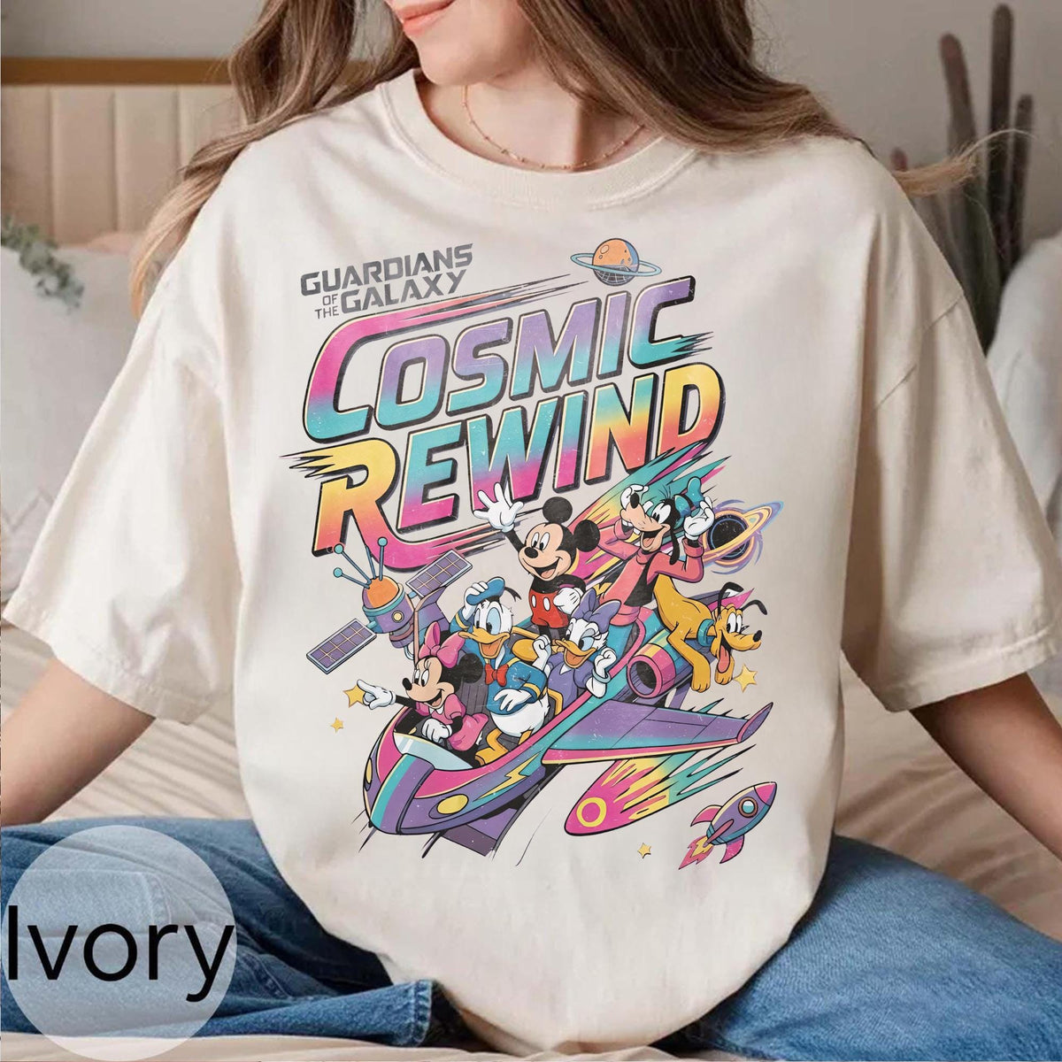 Retro 80s Guardians Cosmic Rewind Mickey Donald Goofy — Gildan Sweatshirt fan art by Snagva