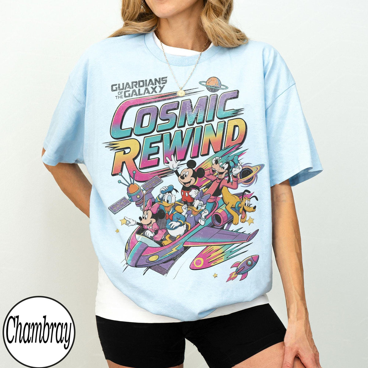 Retro 80s Guardians Cosmic Rewind Mickey Donald Goofy — Bella+Canvas Tee fan art by Snagva (2)