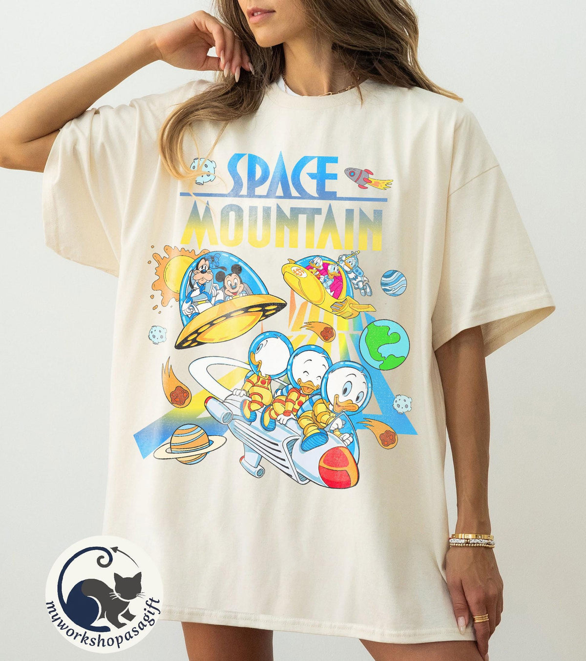 Space Mountain Retro 90s Mickey Friends — Gildan Hoodie fan art by Snagva (2)