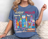 Comfort Color Disney Fantasyland Hello World Language — Gildan Sweatshirt fan art by Snagva (2)