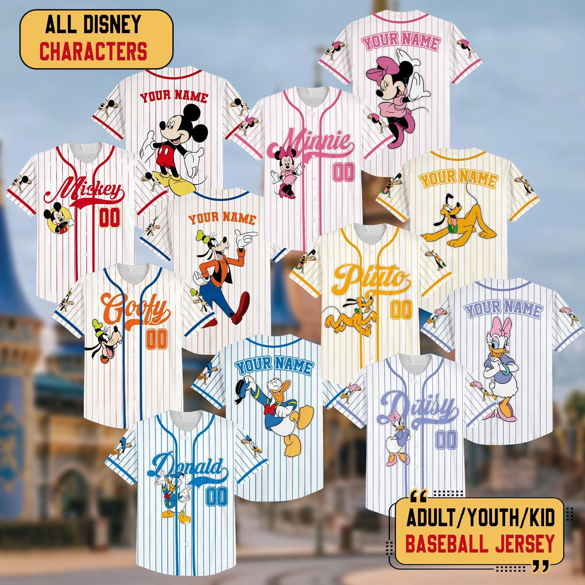 Personalize Disney Mickey & Friends Cute Striped White — Gildan Sweatshirt fan art by Snagva