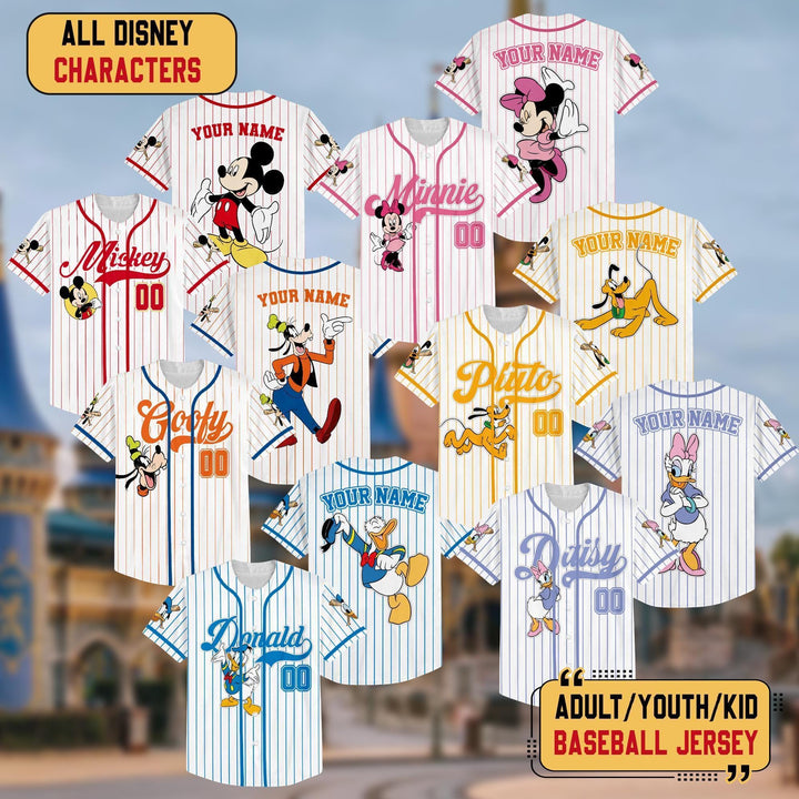 Personalize Disney Mickey & Friends Cute Striped White — Comfort Colors Tee fan art by Snagva