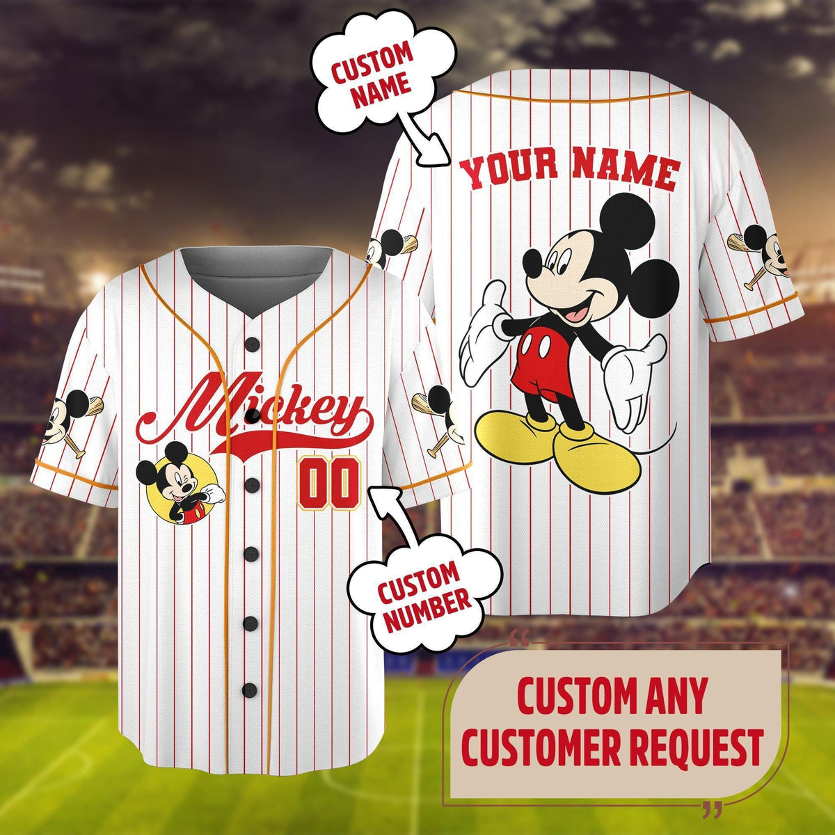 Personalize Disney Mickey & Friends Cute Striped White — Gildan Hoodie fan art by Snagva (3)