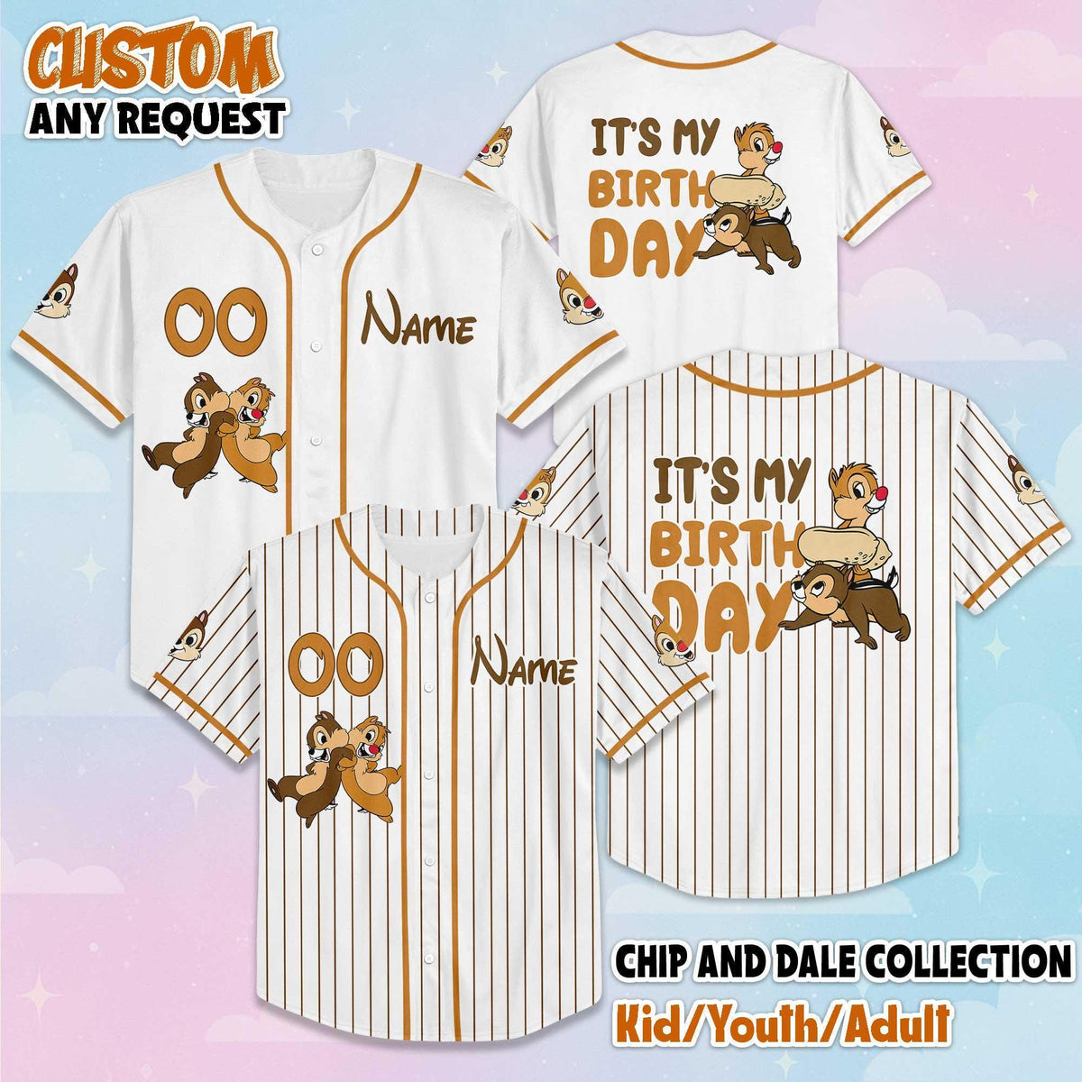 Personalized Chip and Dale Birthday Baseball — Gildan Hoodie fan art by Snagva