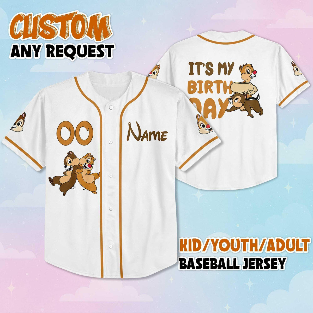 Personalized Chip and Dale Birthday Baseball — Comfort Colors Tee fan art by Snagva (5)