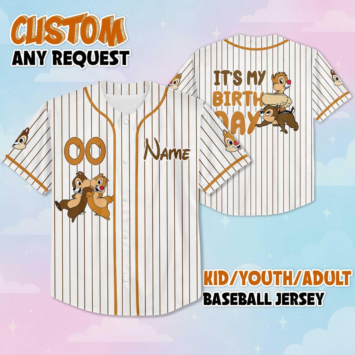 Personalized Chip and Dale Birthday Baseball — Gildan Hoodie fan art by Snagva (6)