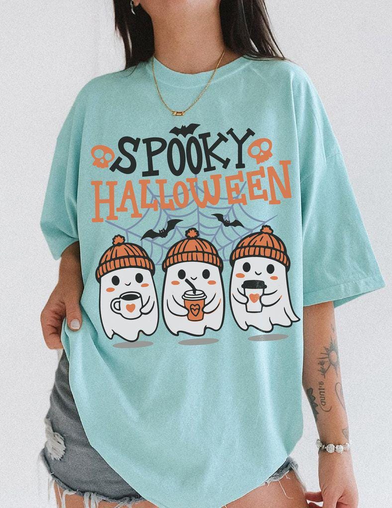 Retro Spooky Halloween Ghost Coffee — Gildan Hoodie fan art by Snagva (2)