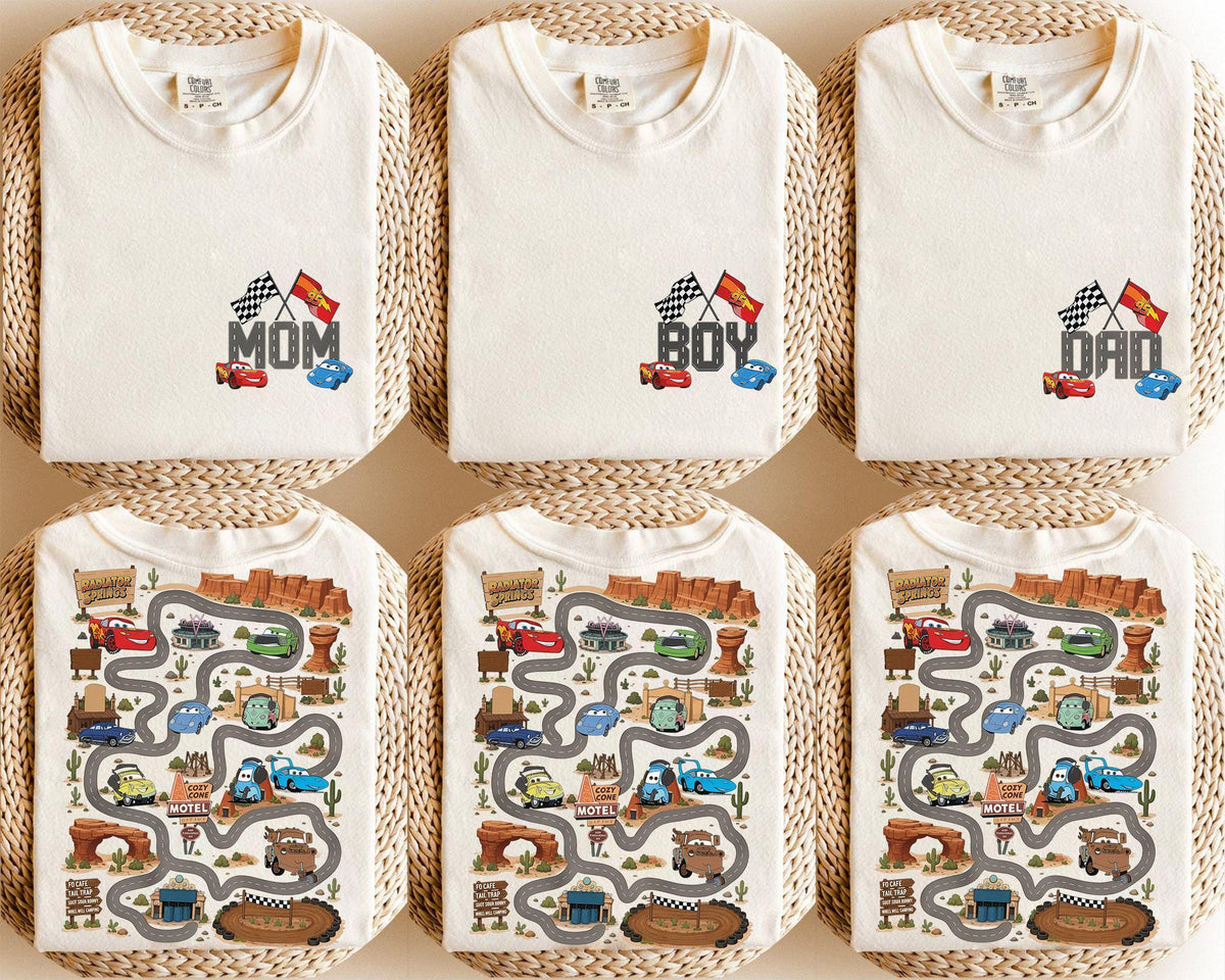 Two Sided Pixar Cars Radiator Springs Map — Comfort Colors Tee fan art by Snagva