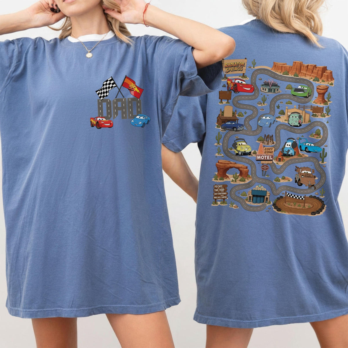 Two Sided Pixar Cars Radiator Springs Map — Comfort Colors Tee fan art by Snagva (5)