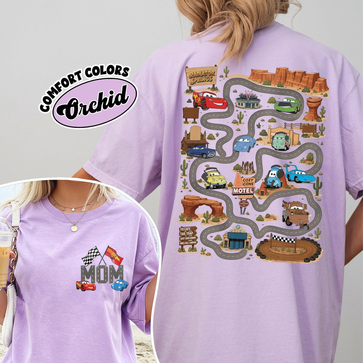 Two Sided Pixar Cars Radiator Springs Map — Comfort Colors Tee fan art by Snagva (7)