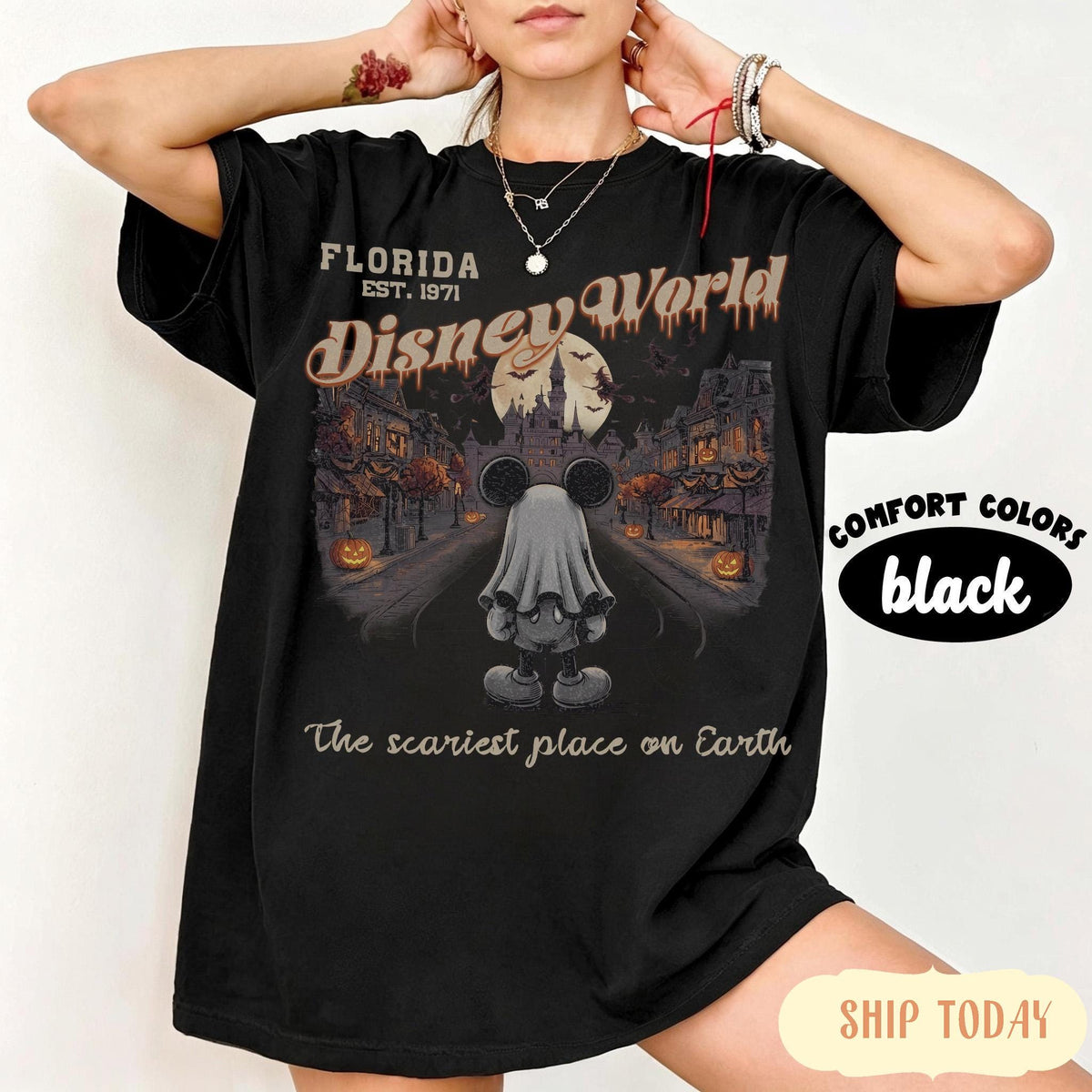 Retro Distressed Ghost Mickey Main Street Halloween Comfort  — Bella+Canvas Tee fan art by Snagva (3)