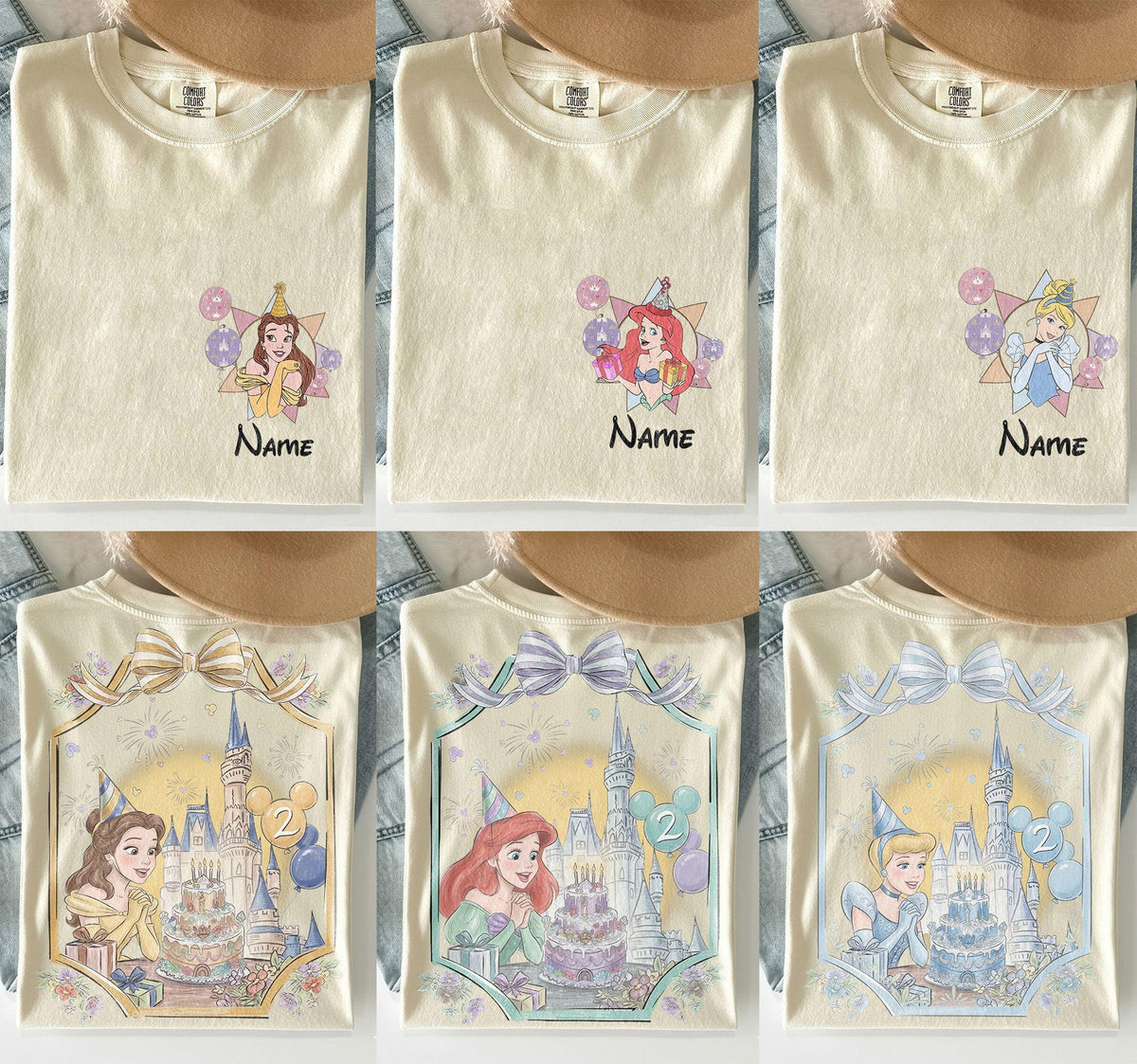 2 Side Personalized Name Age Disney Princess Birthday — Gildan Sweatshirt fan art by Snagva