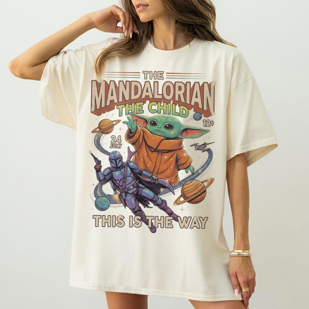 Retro Star Wars The Mandalorian The Child — Gildan Sweatshirt fan art by Snagva (2)