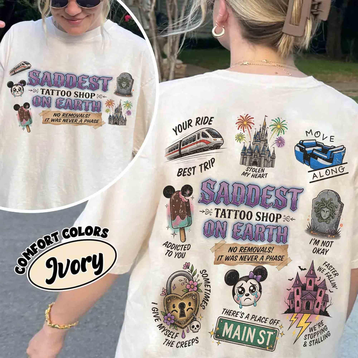 2-sided Disney Saddest Place Tattoo Shop On Earth Comfort co — Bella+Canvas Tee fan art by Snagva (2)