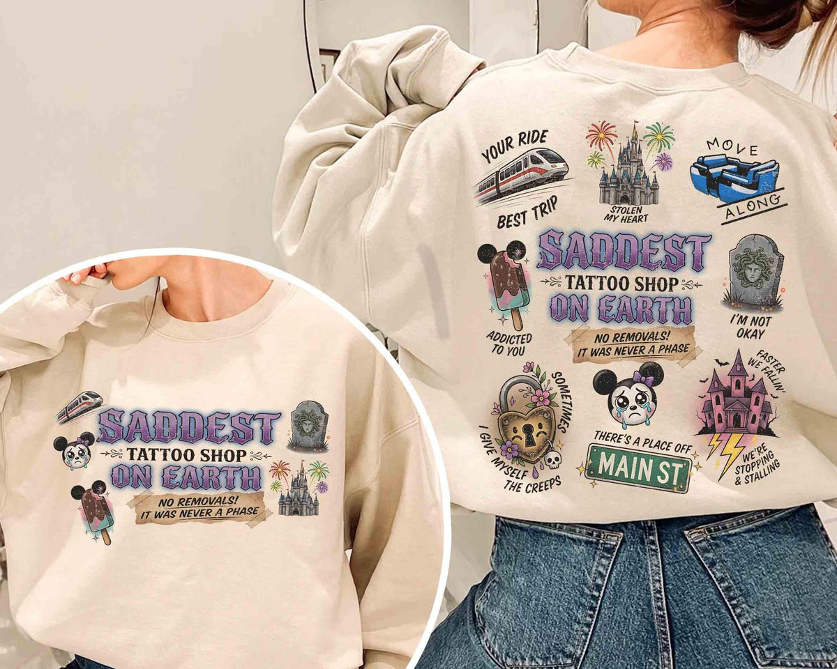 2-sided Disney Saddest Place Tattoo Shop On Earth Comfort co — Bella+Canvas Tee fan art by Snagva (4)