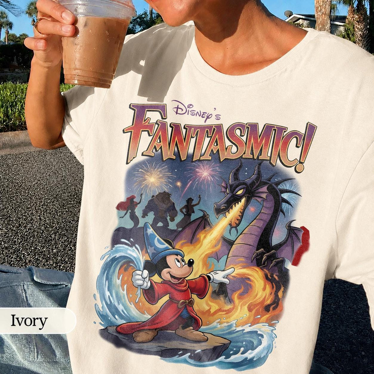 Retro Fantasmic Sorcerer Mickey Fighting Dragon Scene — Comfort Colors Tee fan art by Snagva