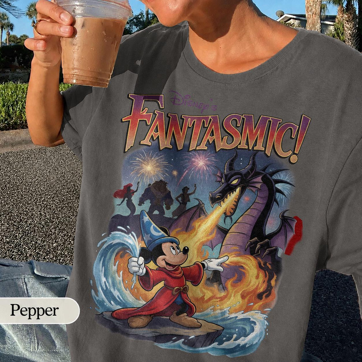 Retro Fantasmic Sorcerer Mickey Fighting Dragon Scene — Comfort Colors Tee fan art by Snagva (2)