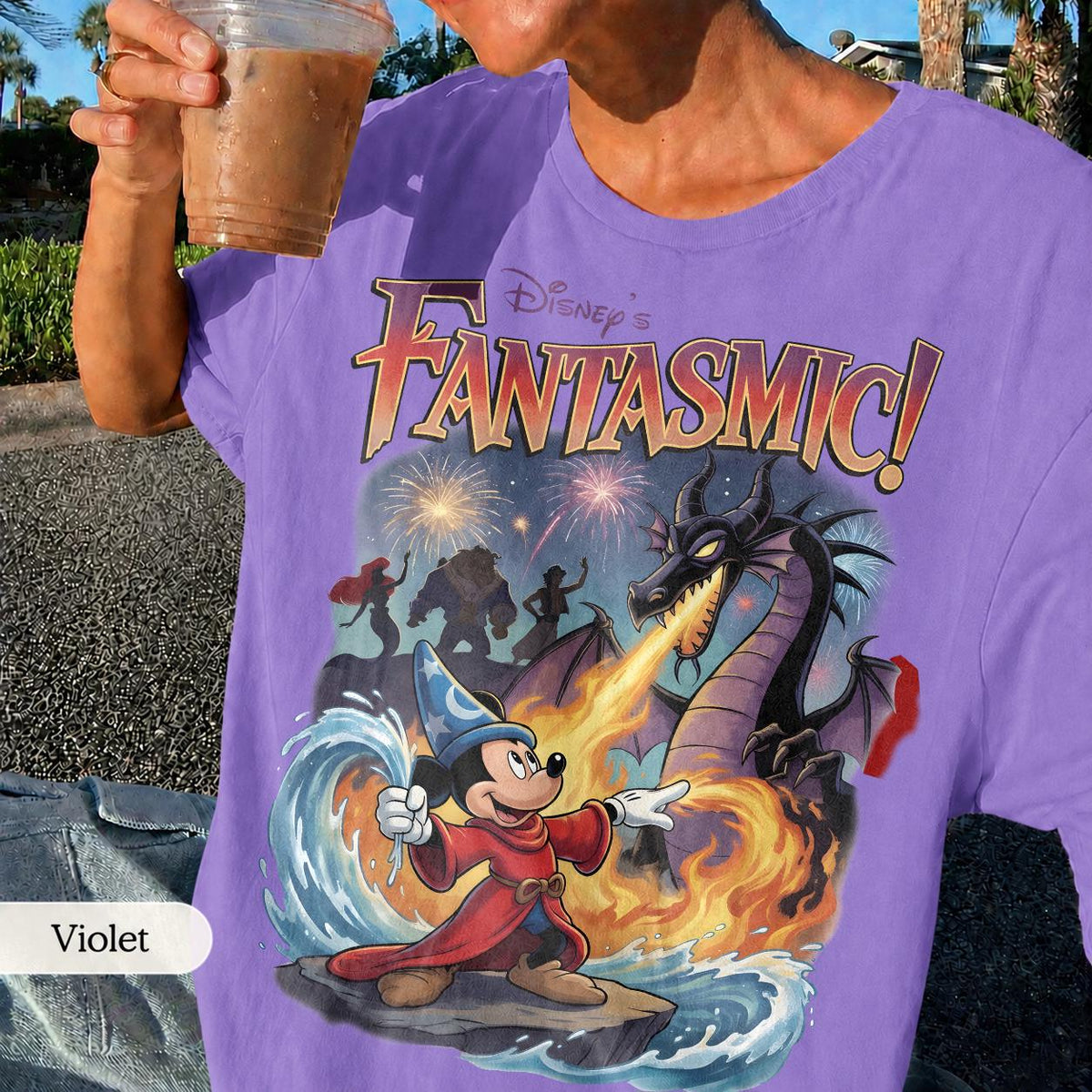 Retro Fantasmic Sorcerer Mickey Fighting Dragon Scene — Gildan Sweatshirt fan art by Snagva (4)