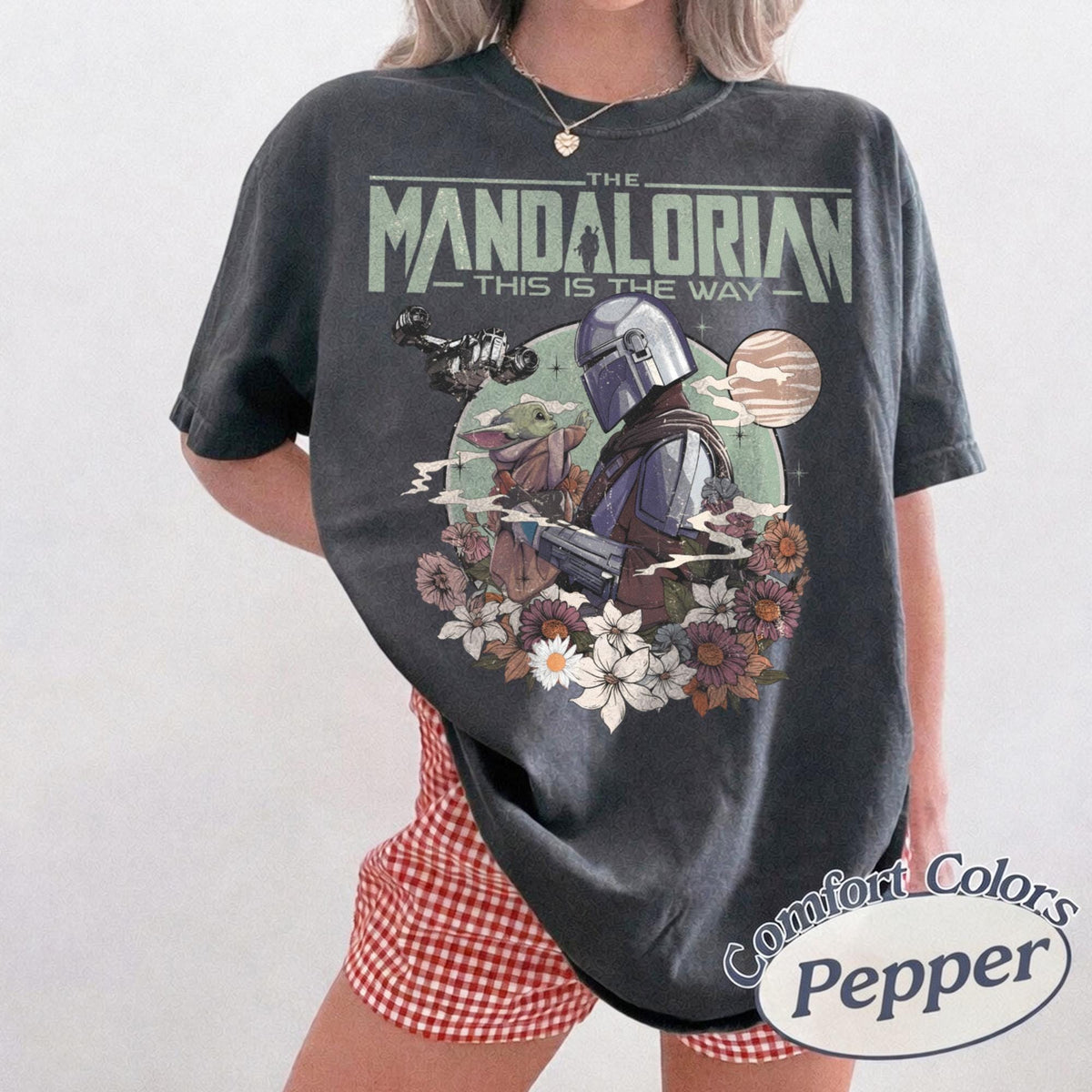 Retro Mandalorian Grogu — Bella+Canvas Tee fan art by Snagva