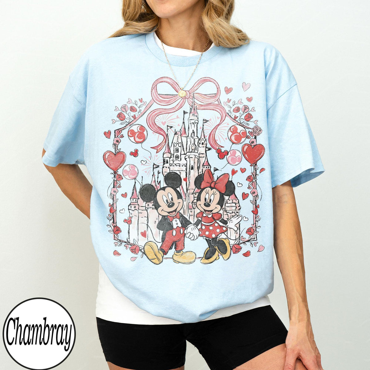 Comfort Colors Mickey Minnie Coquette Valentine Castle — Gildan Hoodie fan art by Snagva (4)