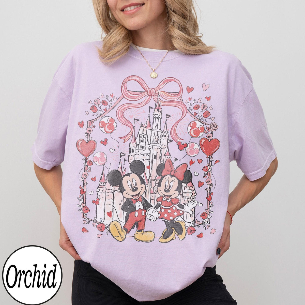 Comfort Colors Mickey Minnie Coquette Valentine Castle — Gildan Sweatshirt fan art by Snagva (5)