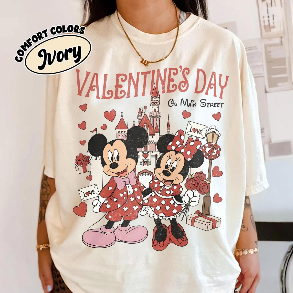 Retro Mickey & Minnie Valentine Couple Shirts — Bella+Canvas Tee fan art by Snagva