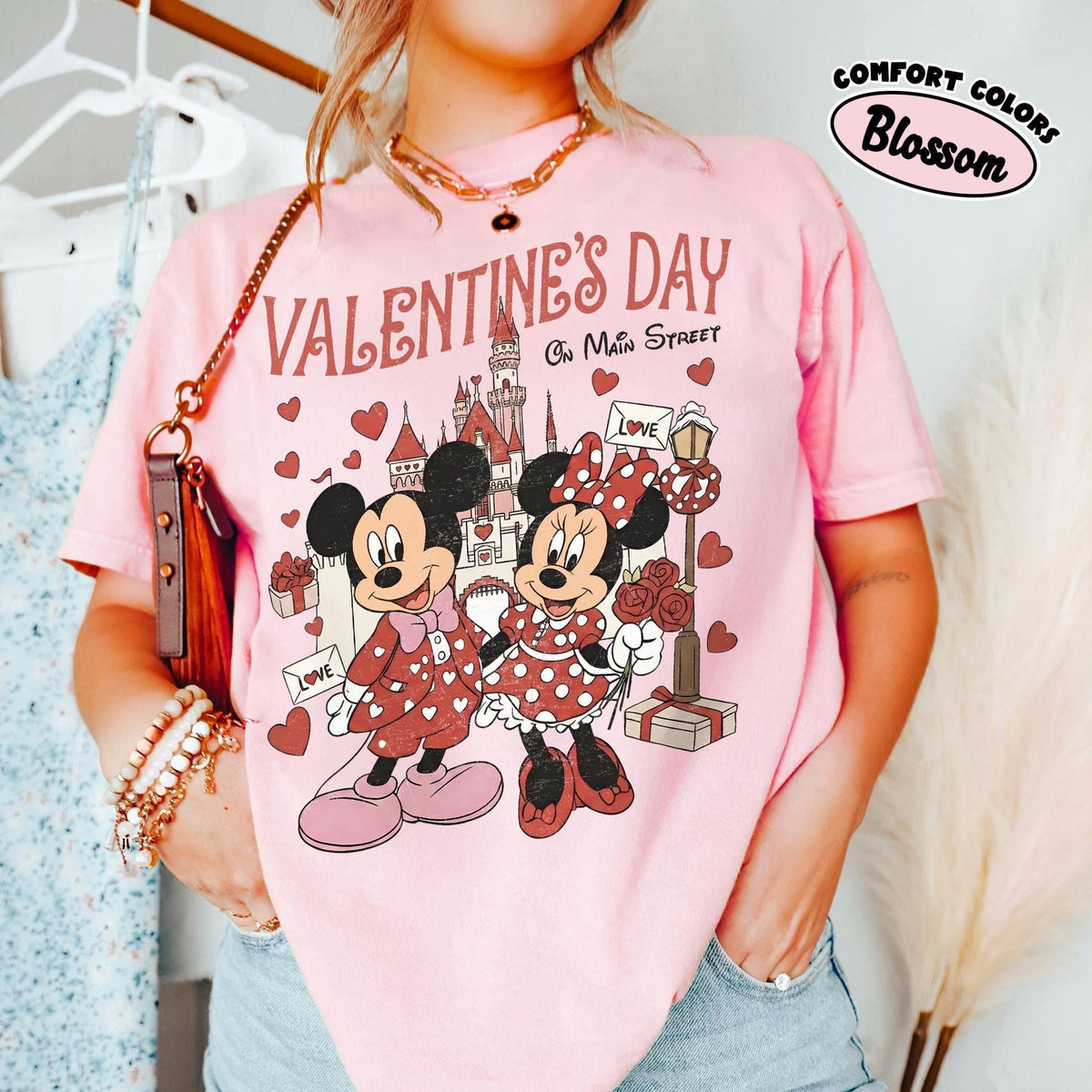 Retro Mickey & Minnie Valentine Couple Shirts — Gildan Hoodie fan art by Snagva (2)