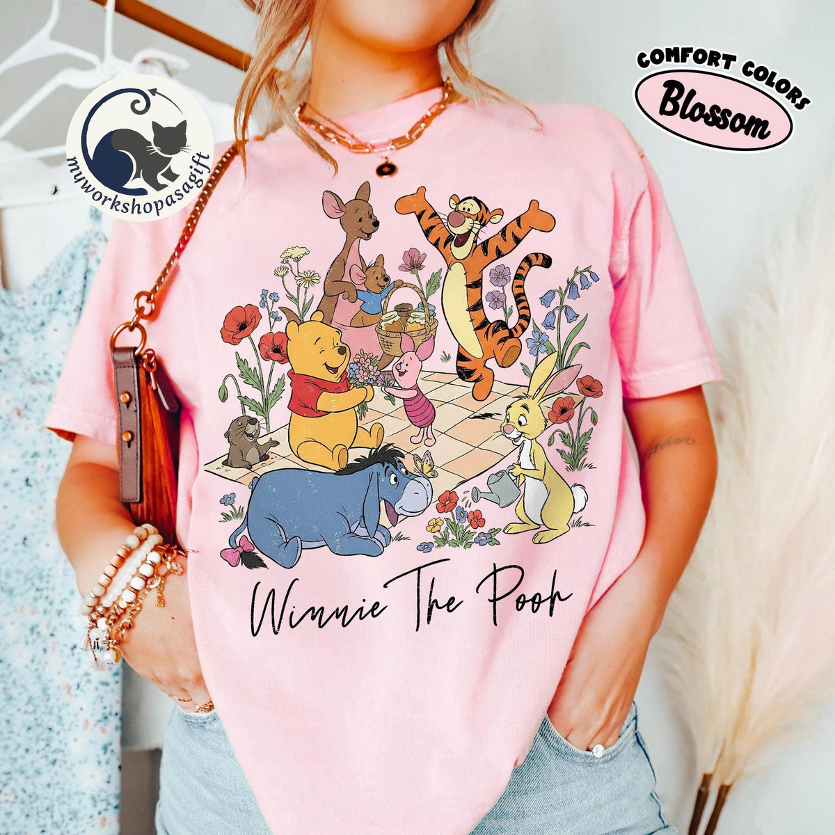 Retro Comfort Colors Coquette Winnie the Pooh & Friends — Gildan Hoodie fan art by Snagva (2)