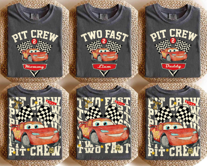 Custom Birthday Two Fast Pit Crew Lightning McQueen Shirts — Bella+Canvas Tee fan art by Snagva