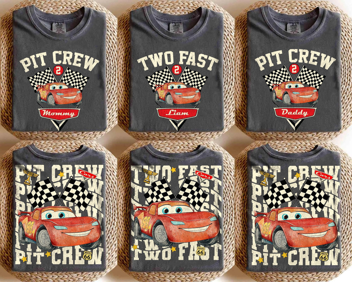 Custom Birthday Two Fast Pit Crew Lightning McQueen Shirts — Gildan Sweatshirt fan art by Snagva