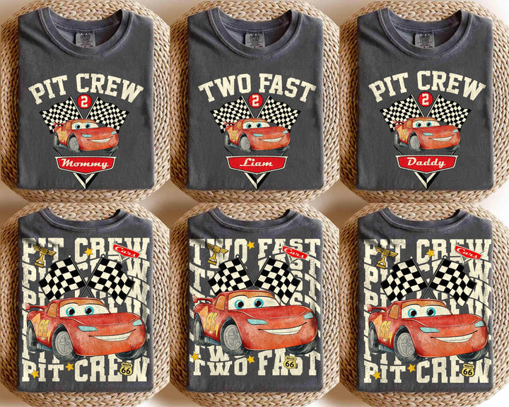 Custom Birthday Two Fast Pit Crew Lightning McQueen Shirts — Gildan Hoodie fan art by Snagva