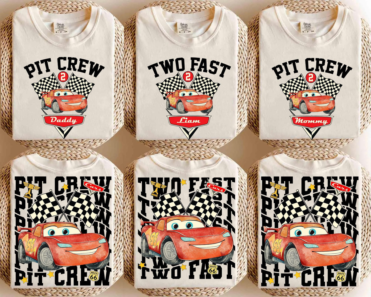 Custom Birthday Two Fast Pit Crew Lightning McQueen Shirts — Bella+Canvas Tee fan art by Snagva (2)