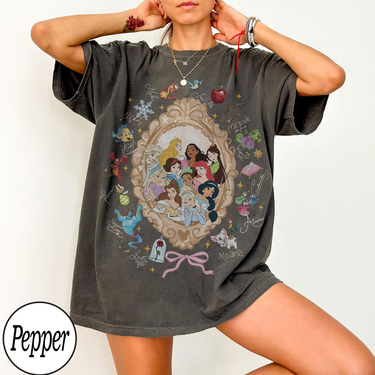 Retro Coquette Bows Watercolor Disney Princess — Bella+Canvas Tee fan art by Snagva (2)