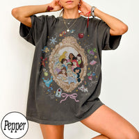 Retro Coquette Bows Watercolor Disney Princess — Bella+Canvas Tee fan art by Snagva (2)