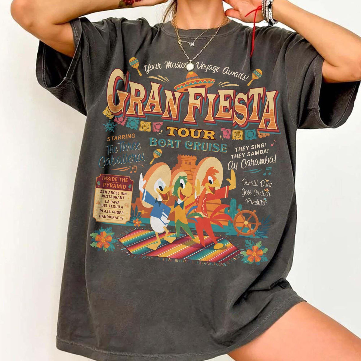Retro The Three Caballeros Gran Fiesta Tour Boat Cruise Comf — Bella+Canvas Tee fan art by Snagva (5)