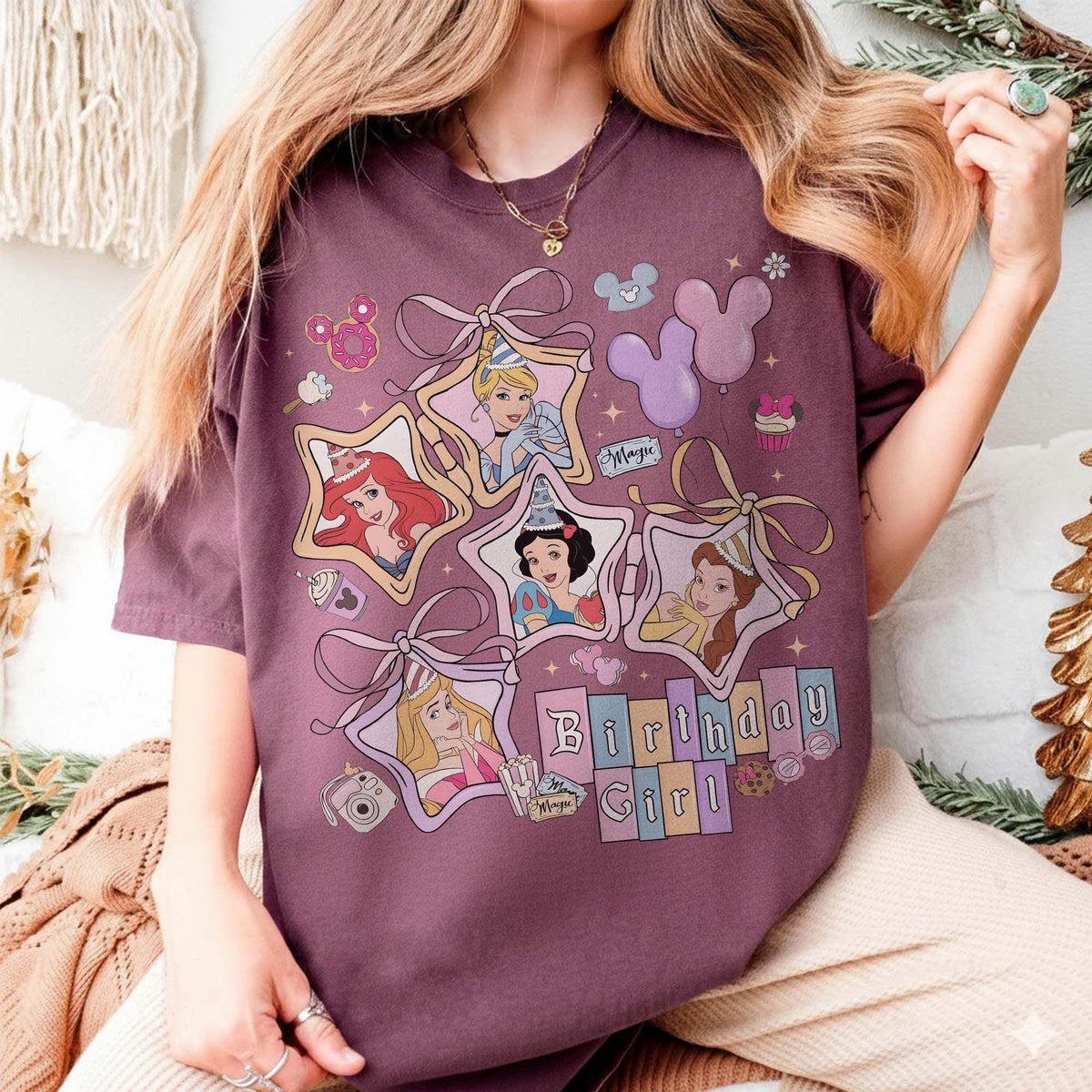 Coquette Bows Disney Princess Birthday Comfort Colors — Gildan Hoodie fan art by Snagva (4)