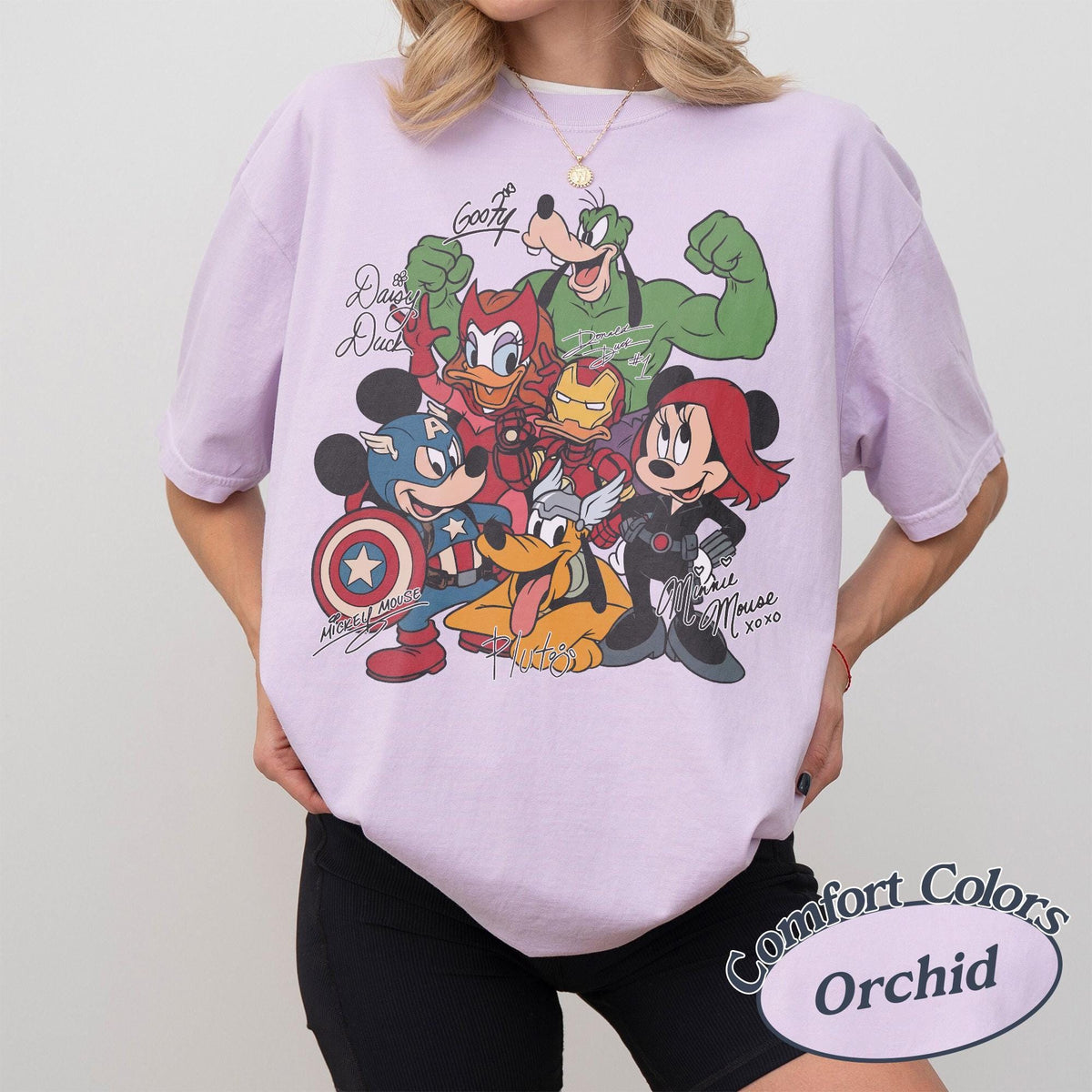 Retro Mickey and Friends Signatures Marvel Comfort Colors — Gildan Hoodie fan art by Snagva (5)