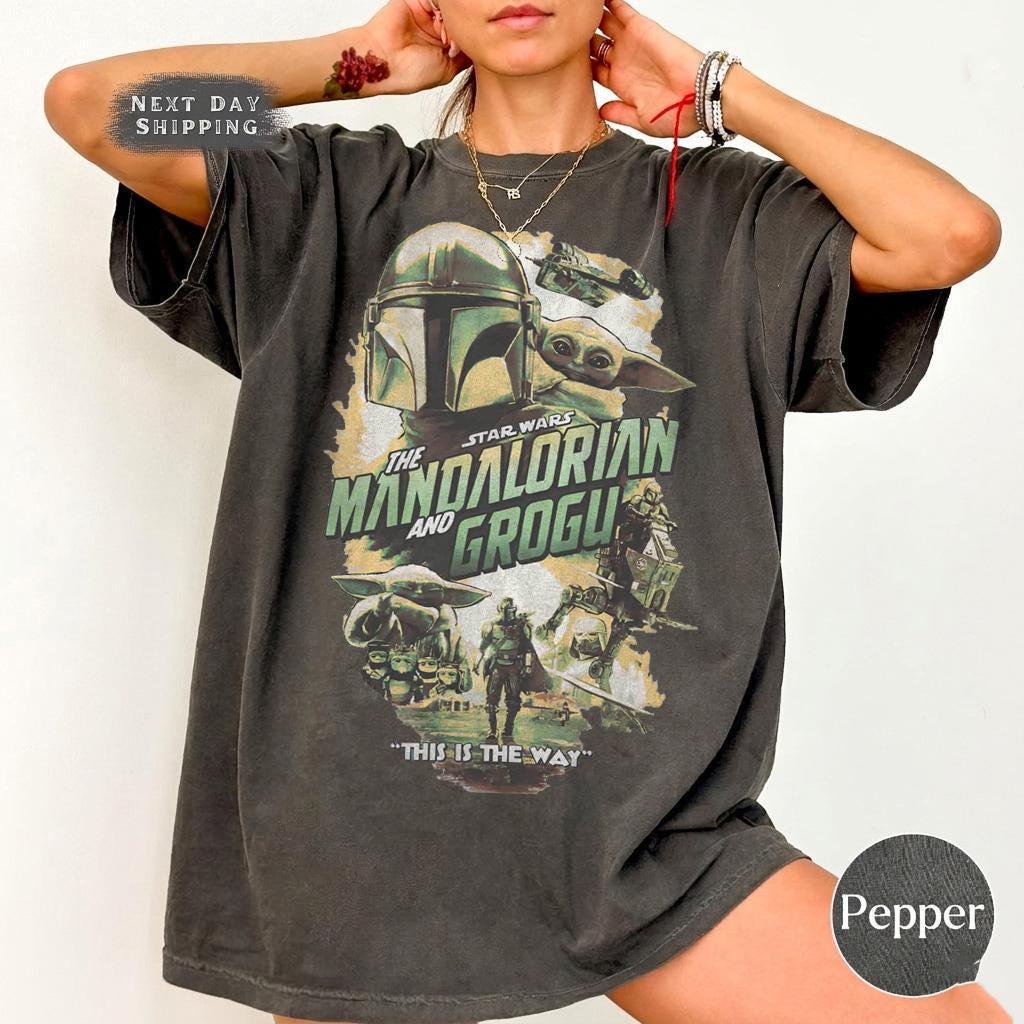 Retro Star Wars The Mandalorian And Grogu — Bella+Canvas Tee fan art by Snagva